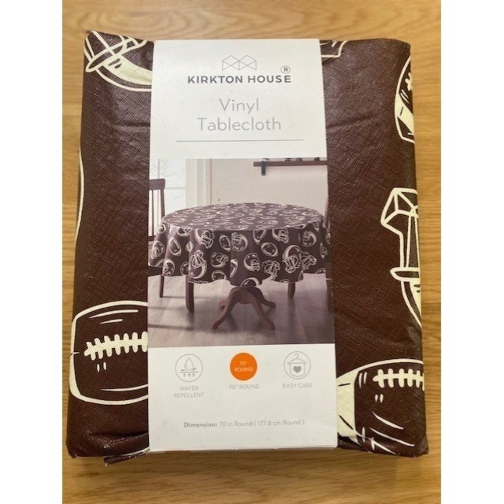 Kirkton House Football Vinyl Tablecloth Round 70 in Brown New Sports Game Day